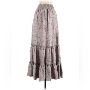 Hive & Honey Gray Maxi Skirt with Pink Accents